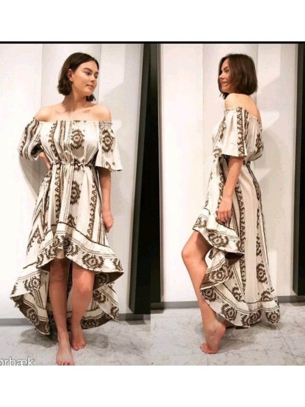 Devotion Twins Ella Size S Blue Pink Geometric Woven Tier Bell Sleeve Dress Boho